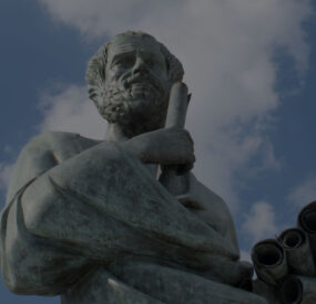 a statue of the philosopher Aristotle, considered the father of political theory